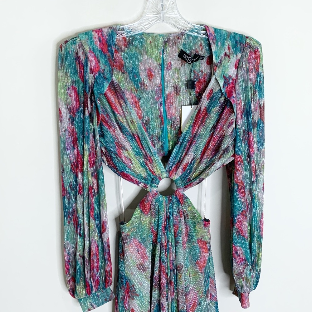 NEW PatBO Printed Lurex Cut-Out Maxi Dress (Sz 6) Long Sleeve Gown Green Multi - Picture 5 of 14